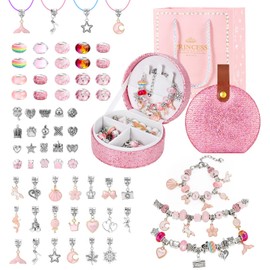 Emibele Girls Charm Beads Bracelet Making Kit with Portable Jewelry Box, Jewelry Making Kit for Kids Age 5 6 7 8-12, DIY Arts Crafts Toys for Teens Girls Gift Choices on Birthday Valentines Christmas