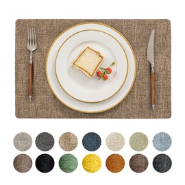 Romanstile Vinyl Placemats Set of 6-12 X 17 Inch - Faux Leather 100% Waterproof Oil-Proof Wipeable Place Mats, Heat Resistant Reversible PU Table Mats for Kitchen Dining Party Outdoor, Coffee