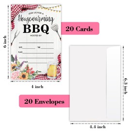LONLONBANG Housewarming Invitations BBQ Picnic Housewarming Party Back Yard Cookout Invite Cards Summer Housewarming Party 20 Party Invitations with Envelopes -L796