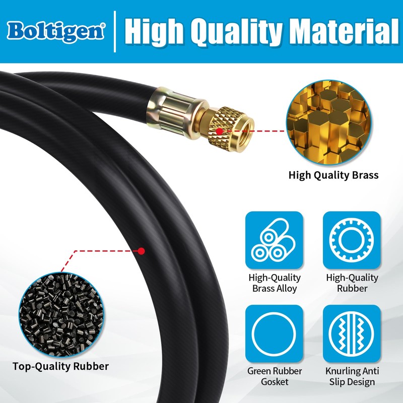 Boltigen 1/2'' ID Vacuum Refrigerant Hose, High Flow Black HVAC