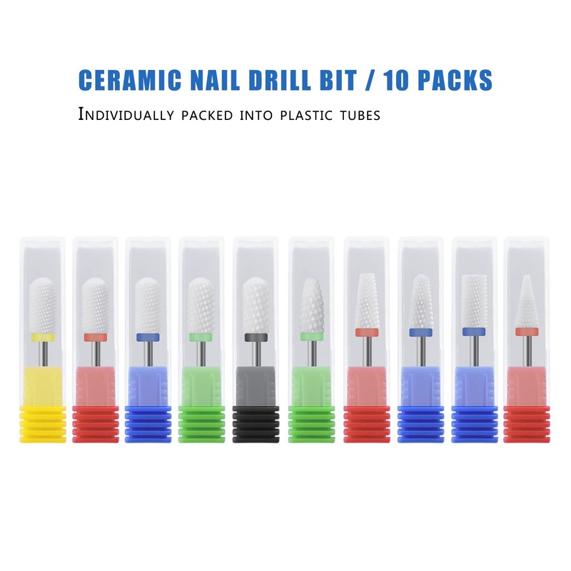 Ceramic Nail Drill Bit 10Pcs-3/32 Nail Drill Bits for Acrylic