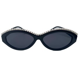 Vintage Colorful Pearl Cat Eye Sunglasses For Women Small Oval bling bling Sun Glasses Cute Y2K Party Eyewear UV400 (white pearl&black)