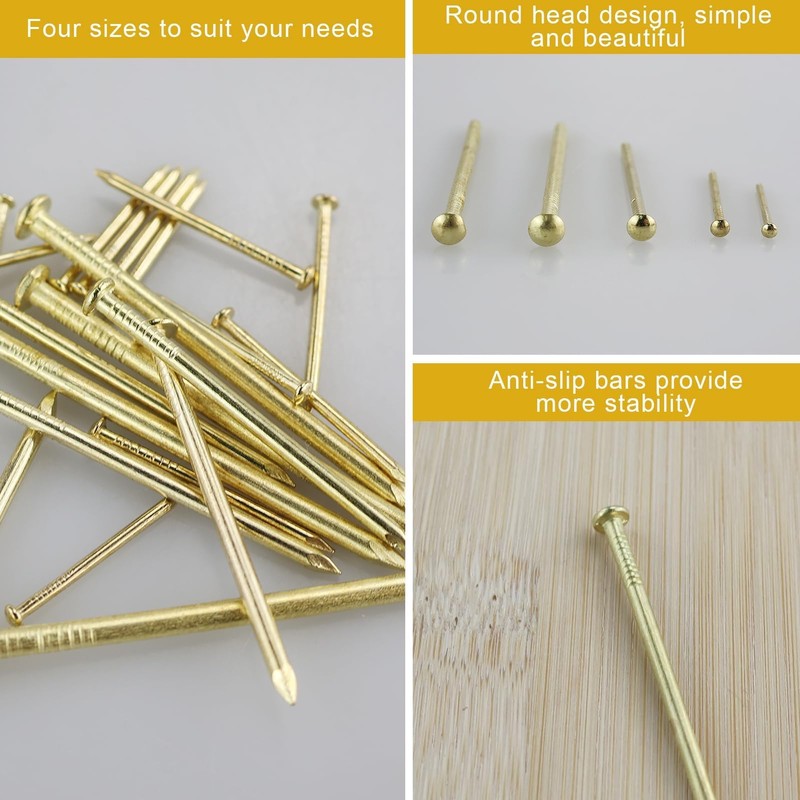 350 Piece Wall Nail Set, Brass-Plated Nails Assortment, Brass Coated