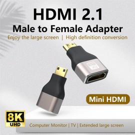 SOMDARHK 2-Pack HDMI Mini Adapter 8K, HDMI 2.1 to Mini HDMI Adapter Male to Female Bidirectional Transmission, Supports 8K@60Hz for Monitor Laptop Projector Camera