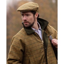 WALKER AND HAWKES - Green Sage Premium Derby Tweed Teflon Lining Cambridge Flat Cap Unisex - Beige Tweed - S (57cm)