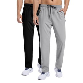 Men's Sweatpants Lightweight Workout Pants with Zipper Pockets Elastic Waist Athletic Pants for Men Exercise Jogging Hiking Black Light Grey 2XL