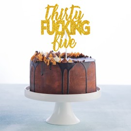 Decoración para tarta de feliz cumpleaños de 35 años con purpurina dorada – Saludos a 35 cumpleaños – Decoración para tartas de 35 años