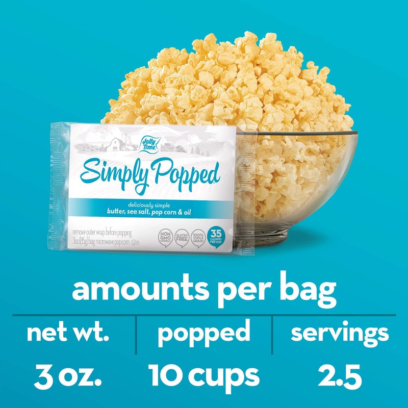 Jolly Time Simply Popped - Lightly Salted Microwave Popcorn, 3oz