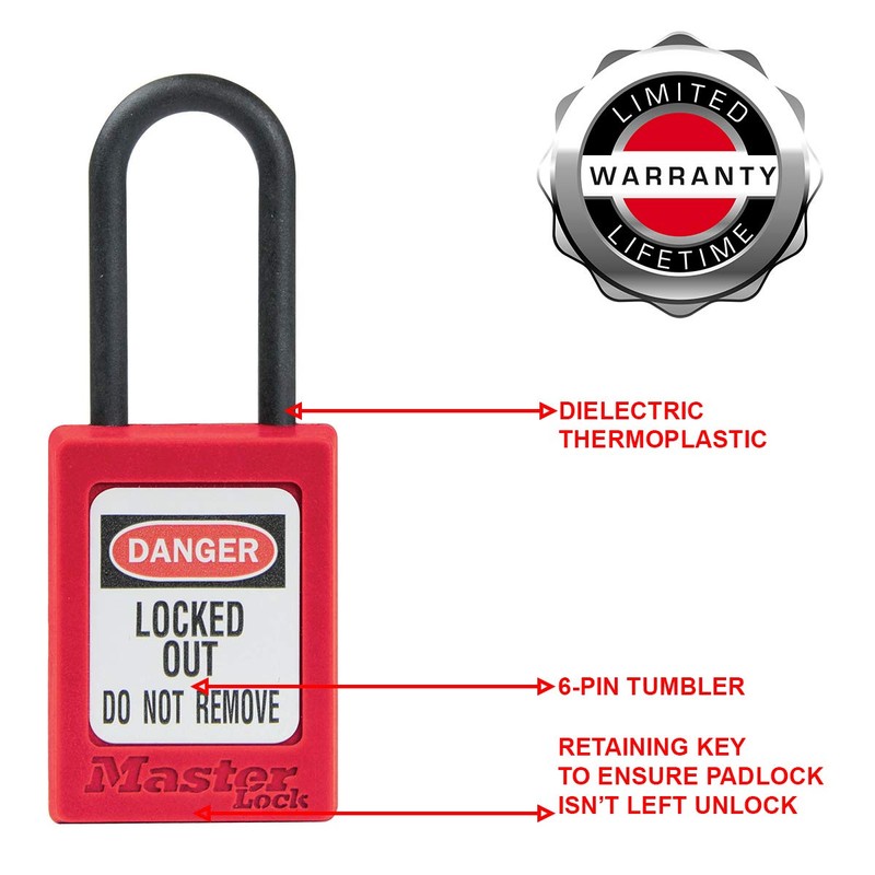 Master Lock S32RED Red Dielectric Zenex thermoplastic Safety Padlock, 35mm