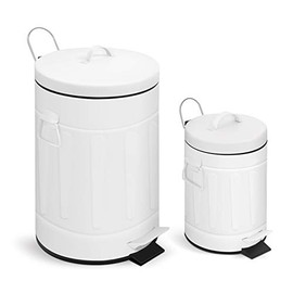 Innovaze Step Trash Can, New York Style Round Bin with Plastic Inner Bucket for Bathroom Kitchen and Office (White)