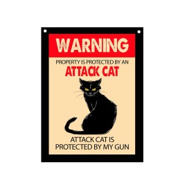 Handmade Beware of Attack CAT Metal Aluminum Sign 8"x10" Funny Protected my Gun