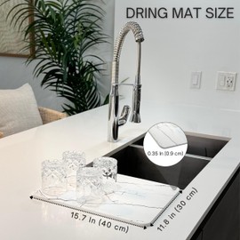 Stone Dish Drying Mats for Kitchen Counter, Absorbent Dish Drying Mat, Fast Dry, Eco-Friendly Stone Drying Mat For Kitchen Counter Non-Slip Kitchen Mat (White Marble), Quick Drying Stone Mat (16×12*)