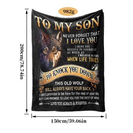 Zymuegist Gifts for Son Throw Blanket 150x130CM, To My Son Wolf Blanket Gift from Mom & Dad, Teenage Boy Gift Perfect for Birthday, Valentine's Day, Graduation, Christmas (150x200CM, Son Gift)