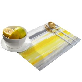 Grey and Yellow Place Mats Set of 6 Abstract Art Painting Artwork Insulation Placemats Stain-Proof Non Slip Kitchen Table Mats, Washable Polyester Placemats for Dining Table