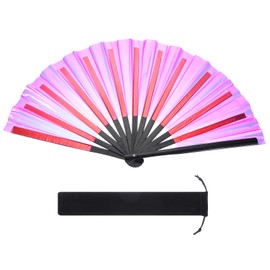 PATIKIL 13" Glitter Clack Rave Fan with Bag, Large Holder Folding Hand Fan Holder Handheld Fan for Women Edm Festival Club Party Dance, Fantasy Rose Red