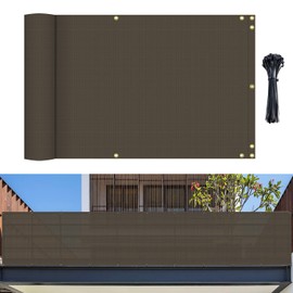 Bynbbur 2.5' x 15' Balcony Privacy Screen Deck Privacy Fence Cover with Grommets UV Protection for Patio, Backyard, Porch, Deck, Cable Zip Ties Included (Brown)