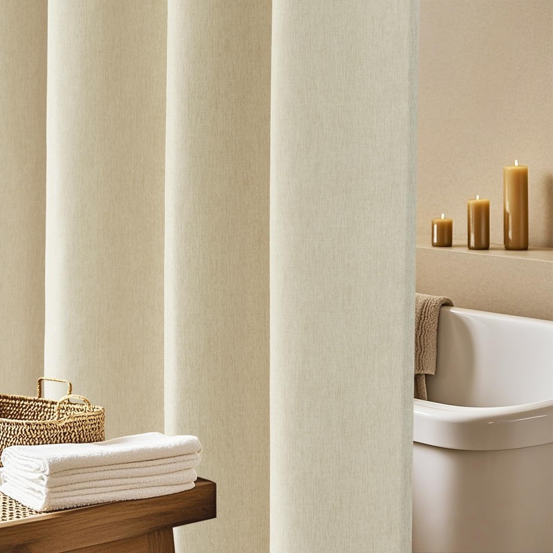 Seenus Linen Look Beige Fabric Shower Curtain Extra Long 72