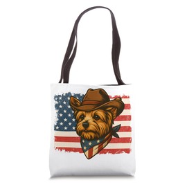 Cowboy Yorkshire Terrier 4th of July Dog USA Flag Yorkie Tote Bag