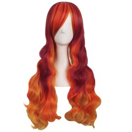 MapofBeauty 28 Inch/70cm Beautiful Long Wavy Harajuku Style Cosplay Wig (Fluorescent Orange/Red/Orange Yellow)