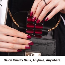 DANNI & TONI Semi Cured Gel Nail Strips Black Red Gradient Cat Eye Gel Nail Wraps Gift for Woman | Crimson Eclipse