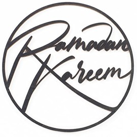 Papierdrachen Ramadan Wooden Hanging Decoration, Black Wooden Ring, Reusable Decorative with Elegant Ribbon, Diameter 22 cm