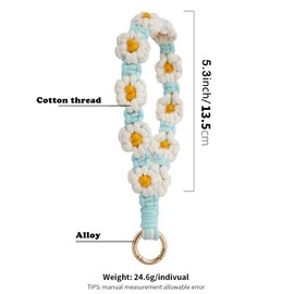 XGALBLA Durable Macrame Keychain Boho Handmade Wristlet Bracelet Keychain Flower Floral Cute Wrist Lanyard Handmade Weave Exquisite Holder for Women(Sky Blue and White)
