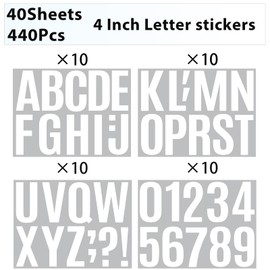 440 Pcs 40 Sheets 4 Inch Large Letter Stickers Bulletin Board Letters Mailbox Numbers Stickers for Mailbox, Signs, Window, Cars, Trucks, Home, Classroom, Business, Address Number (4 Inch, White)