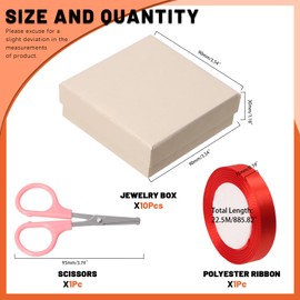 Tanstic Cardboard Jewellery Gift Boxes Kit, 3.5 x 3.5 x 1.2 Inch Beige Gift Cardboard Boxes Jewellery Boxes with 74 ft Red Ribbon and Scissor for Rings, Necklaces, Earrings, Bracelets, Pack of 12