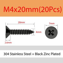 MOOPW Flat Head Wood Screws - Stainless Steel 304 Black Galvanised Cross Countersunk Head Self Drilling Small Screws Self-Tapping Screws M2 M2.6 M3 M4 M5 M6