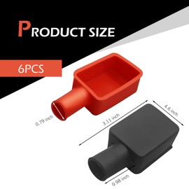 Anyhut 6 PCS Battery Terminal Cover, Battery Terminal Protector, Soft Rubber Positive and Negative Poles Stud Covers Connector Top Post Cap, Universal for Cars, Motorcycles,Trucks (Red/Black)