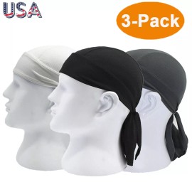 Unbranded 3Pack Skull Cap Durag Cotton Head Wrap Du Do Bandana Doo Rag Motorcycle Biker - Dark Gray*3