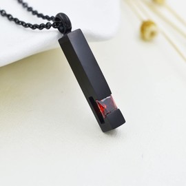 Black Plating Crystal Bar Cremation Jewelry for Ashes Customize Pendant Stainless Steel Keepsake Memorial Urn Necklace for Women Men (Red)