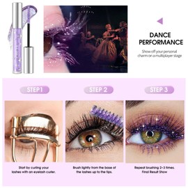 Glitter Mascara, Purple Mascara Eye Glitter for Eyelashes, Diamond Shiny Colored Mascara, Long Lasting Smudgeproof Waterproof Sparkling Mascara Eye Make-Up Gift for Women