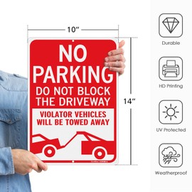 GicnKeuz Large No Parking - Do Not Block Driveway Sign, 14x10 Inches Violators Vehicles Will Be Towed Away Signs, Reflective Aluminum, Fade Resistant/Waterproof, Indoor or Outdoor Use (2-Pack)