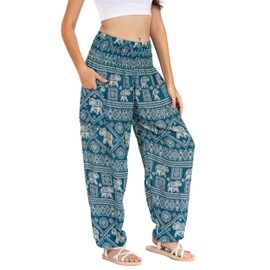 LOFBAZ Harem Pants for Women Yoga Boho Hippie Clothing Womens Palazzo Bohemian Pajama Beach Indian Gypsy Genie Clothes Elephant 1 Teal Green XL