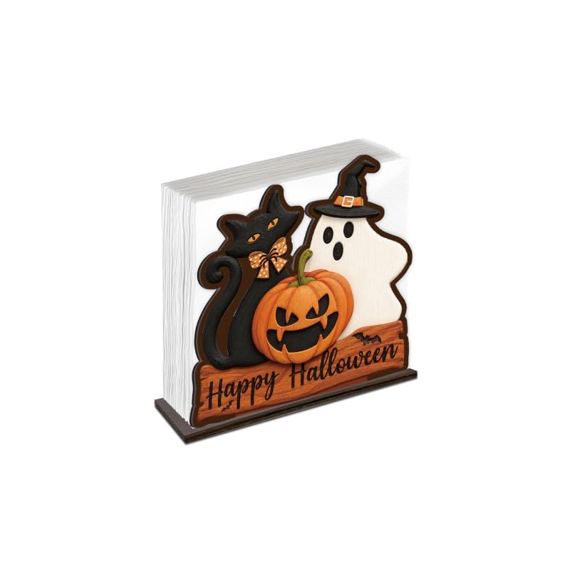 Halloween Napkin Holder, Black Cat Ghost Pumpkin Wood Napkin Holders