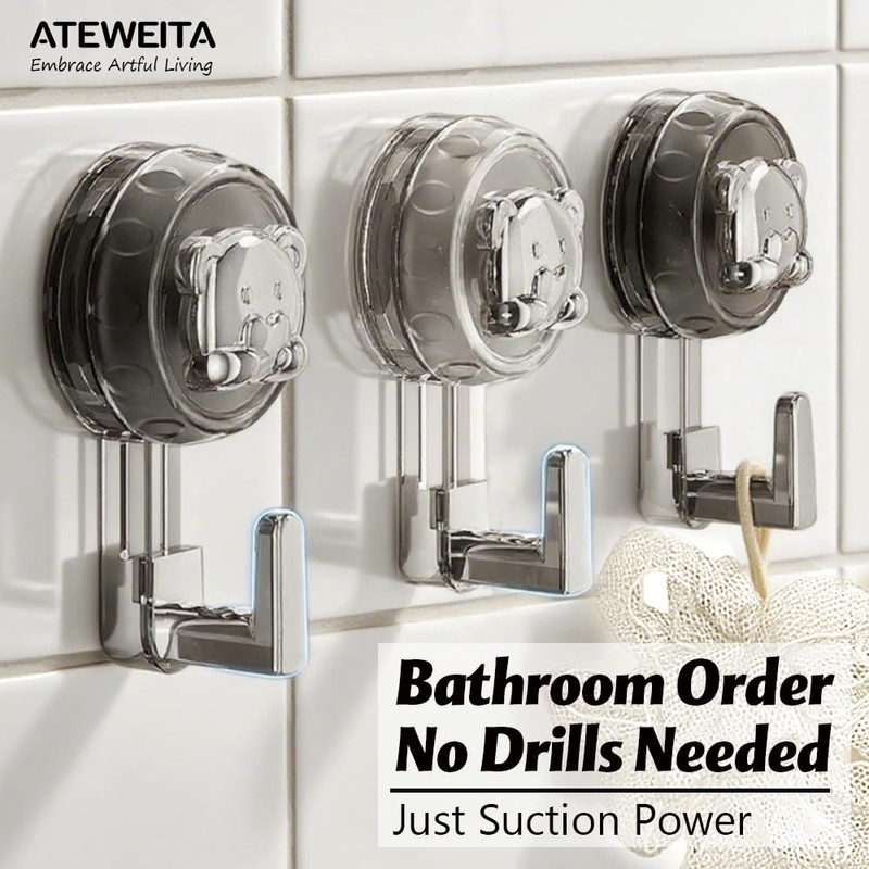 ATEWEITA Towel Hooks, No Drilling, Extra Strong Suction Cup Hook,
