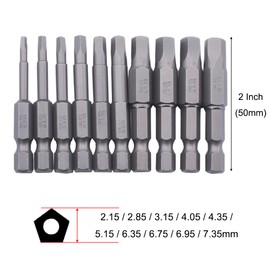 SeonFook 10pcs Magnetic Pentagonal Drive Bit 5 Sided Pentagon Head Screwdriver Bits Set 1/4 Inch Hex Shank 2.15-7.35mm Security Screw Driver Drill Bit Power Tool (2 Inch Length)
