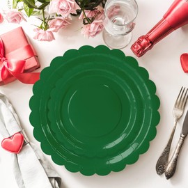 FALIZIFU 50 Pcs Green Scalloped Paper Plates 25 × 7'' and 25 × 9'' Disposable Green Scalloped Dinner Plates for Wedding Baby Shower Birthday Party Disposable Dessert Plate