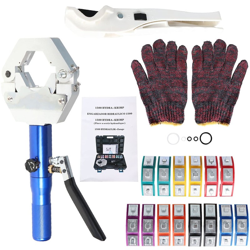 TINVHY Hydraulic A/C Hose Crimper with 7 Die Set, Hydra-crimp