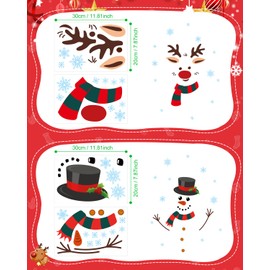 FINPAC 4 Sheets Christmas Door Stickers, Removable Door Decorations Christmas Wall Stickers Snowman Elk Snowflake Stickers for Room Wall Door Refrigerator Window