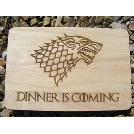 Game of Thrones Gift Wooden Chopping Cutting Cheese Board Dinner is Coming Wolf Winter Cooking Baking Present (Premium Hardwood 24x17x1.5 cm)