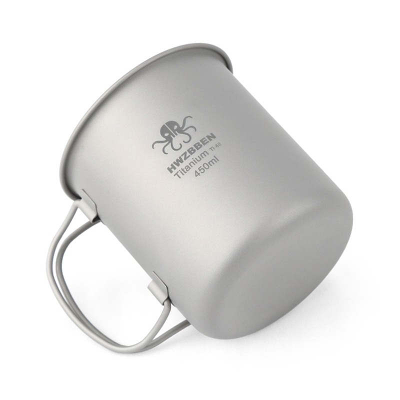 450ml Titanium Cup with Foldable Handles Lightweight Water Cup for