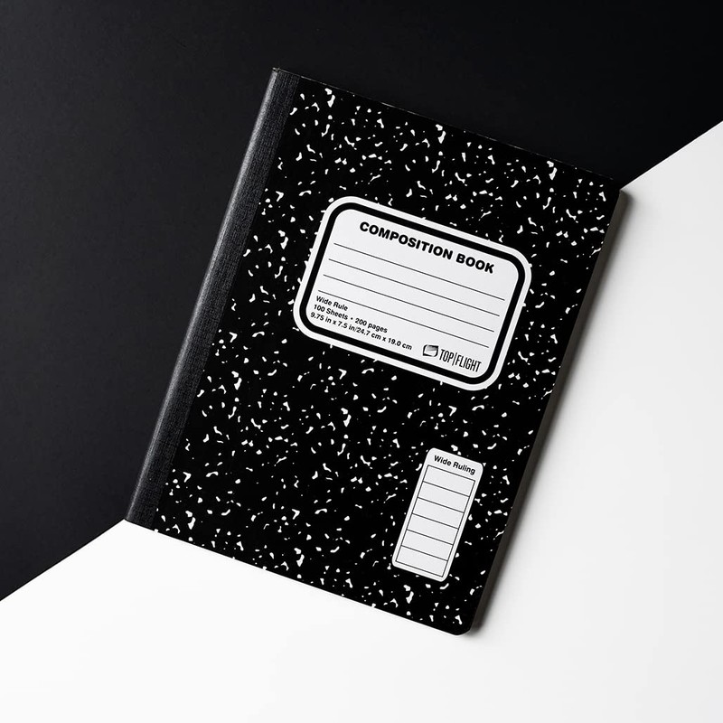 Top Flight Sewn Marble Composition Book, Black/White, College Rule, 9.75
