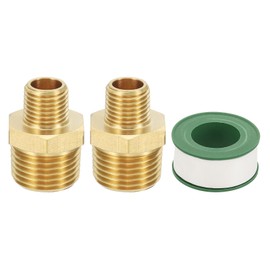 PATIKIL Brass Pipe Fittings Coupler Set, 2Pcs 1/4" x 1/2" NPT Male Thread Brass Hex Nipple Coupling Reducer Adapter Tubing Connector Adaptor with PTFE Tape for Water, Air, Oil, Gas Line