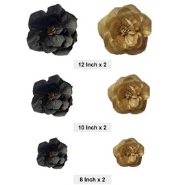 SZHUIHER Crepe Paper Flowers Decoration for Wall Total 6 Pcs, Artificial Flowers for Wedding Decor,Flower Backdrop Decor, Baby Bridal Shower Birthday Party, Black Gold 3D Wall Flowers Decor