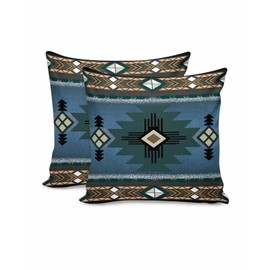 2 Packs Decorative Cotton Throw Pillow Covers, Blue Brown Black Totem in The Southwest 20 x 20 Inch Square Reversible Soft Cushion Case for Couch Bedroom Sofa Living Room Chair Car