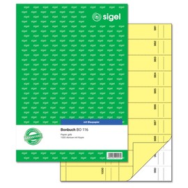 SIGEL BO116 Bonbuch Bonblock, 1000 Abrisse gelb, A4, 2x50 Blatt