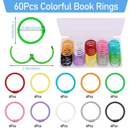 60 Piece Metal Binder Rings, 30 mm/1.2 inch Colorful Paper Binder Rings, for Index Cards, Loose Leaf, Flash Card, Keychains, Book, Craft