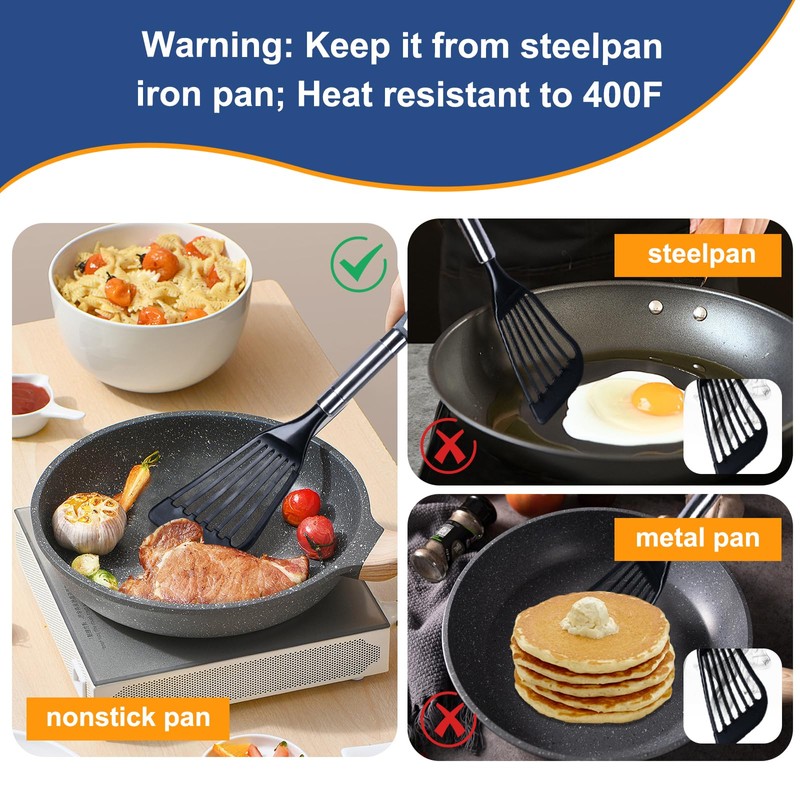KSENDALO Flexible Slotted Spatula Turner Flipper Set - Silicone Coated